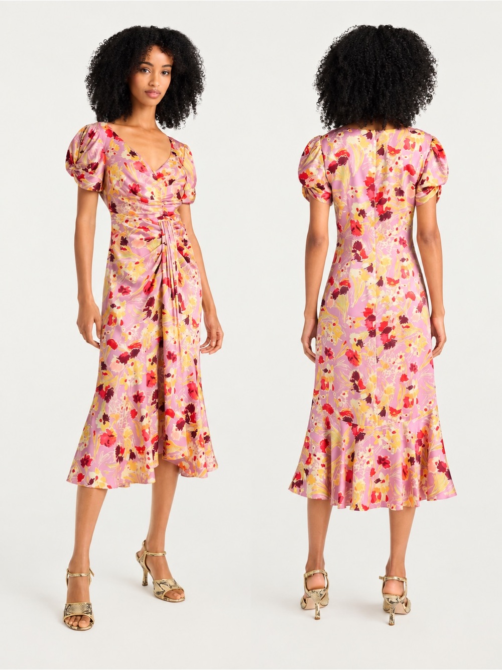 NWT Cinq à Sept Tossed Floral Walker Dress Mauve Orchid Multi